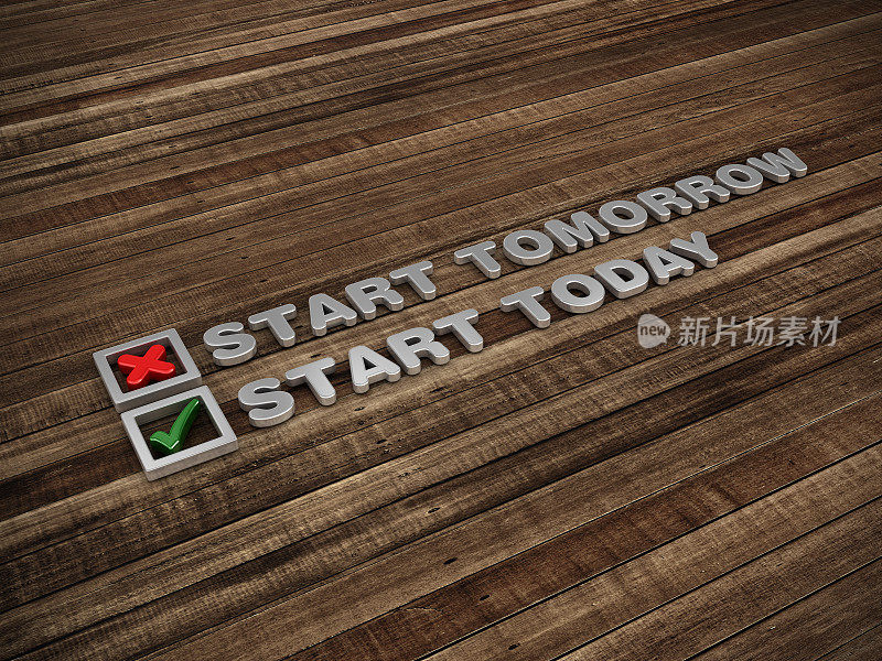 开始明天或今天检查清单上的木地板- 3D渲染